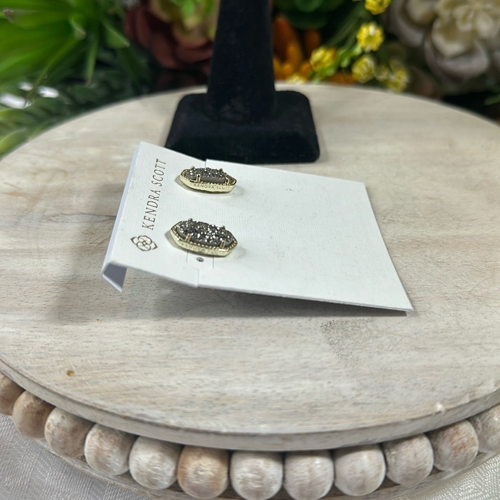 Kendra Scott earrings gray druzy gold Ellie studs - Picture 4 of 8